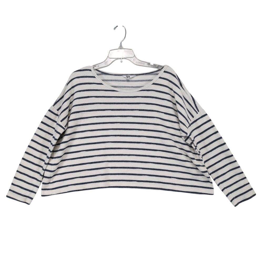Jack by BB Dakota Women's L Oversized Cropped Navy Striped‎ Terrycloth Shirt Top